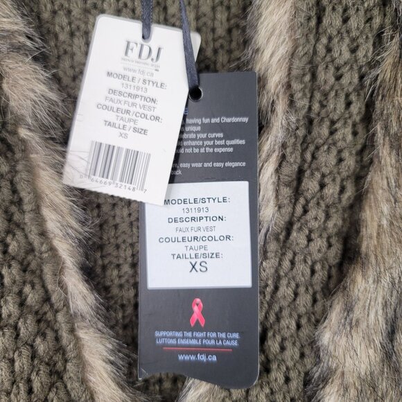 French Dressing Jeans Faux Fur Vest XS Taupe Knit & Fur Detail Tie Front New - Picture 4 of 8